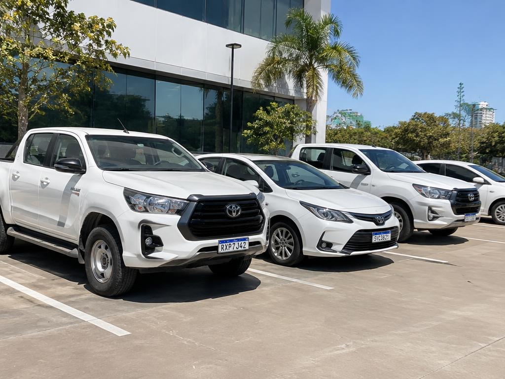 Picapes e carros corporativos estacionados