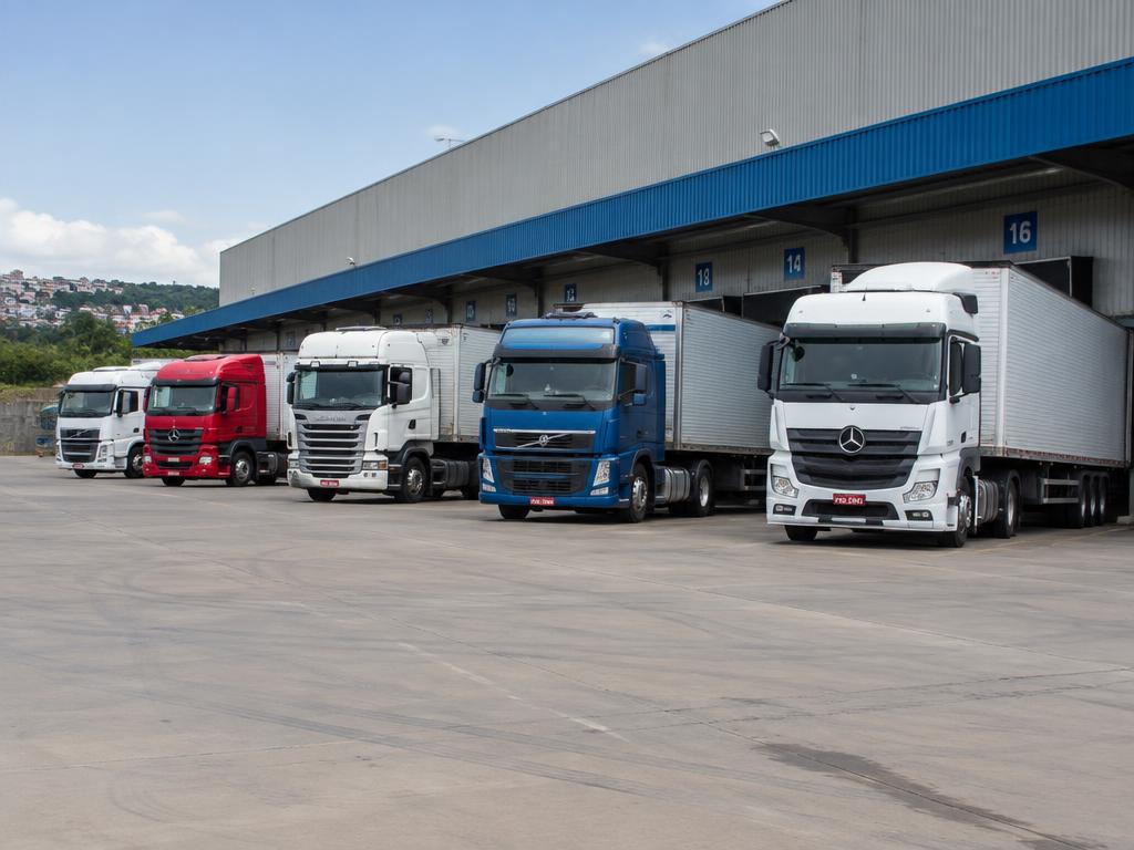 Caminhões estacionados em centro de distribuição
